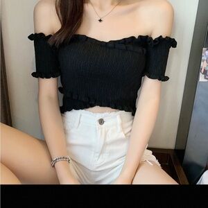 Off-Shoulder Black Ruffle Top